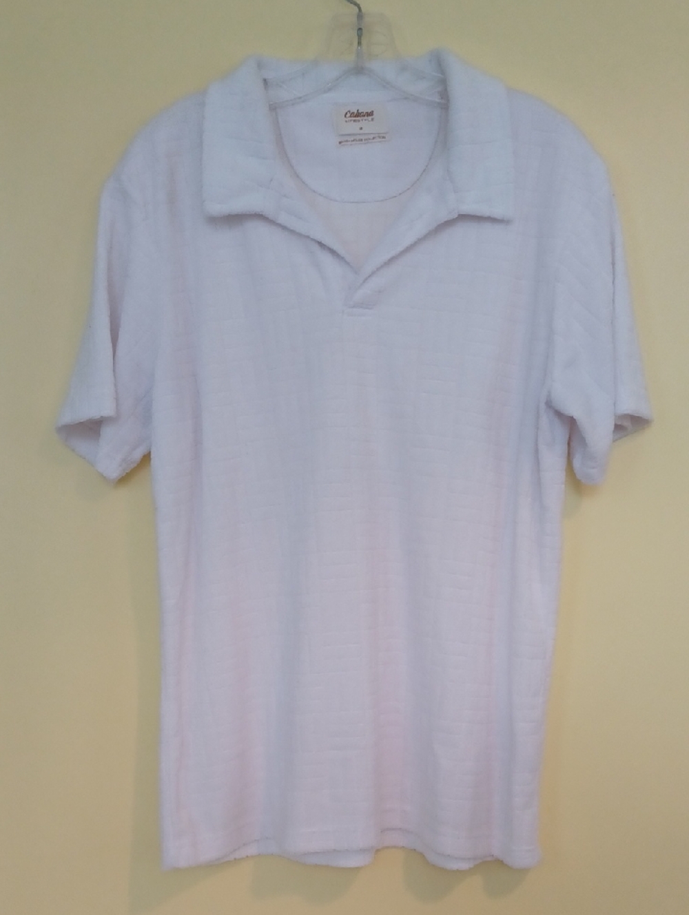 Cabana Lifestyle white terrycloth polo shirt mens M retro tennis prep vntg style